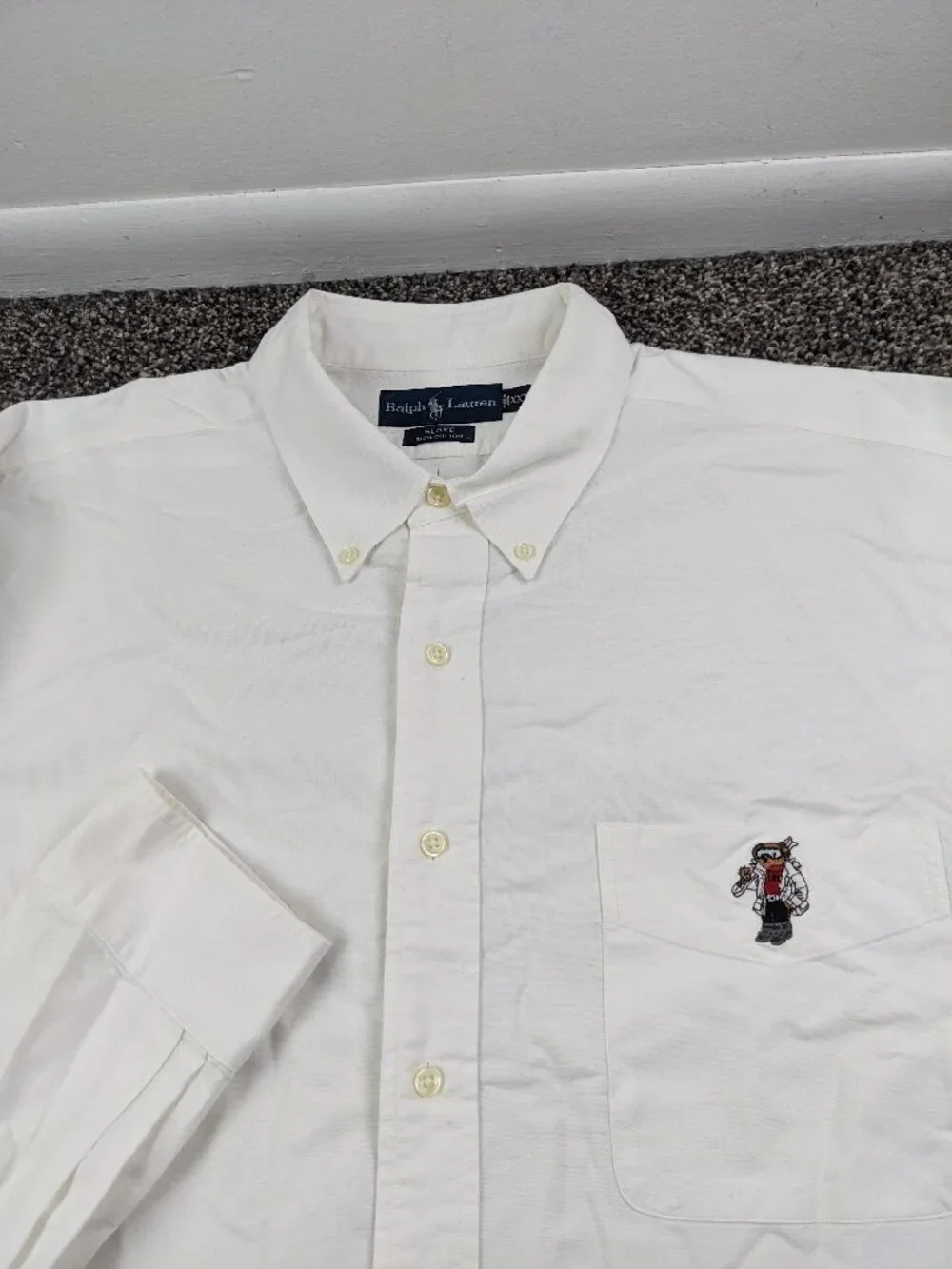 Vintage Polo Ralph Lauren Shirt Ski Bear Oxford L/S Button Down Mens 2XL *Flaw